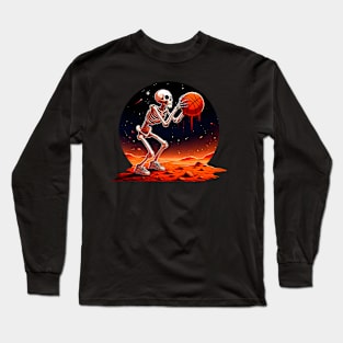 Skeleton Playing Bascketball On Mars Long Sleeve T-Shirt